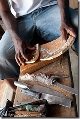 Making an adinkra stamp from calabash, Ntonso, Ghana.