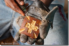 Making an adinkra stamp from calabash, Ntonso, Ghana.